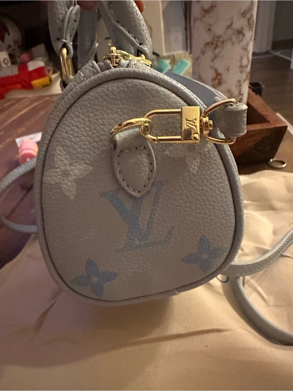 Unlisted Light Blue & White Mini Top-Handle Bag with Gold Hardware - Picture 7 of 14